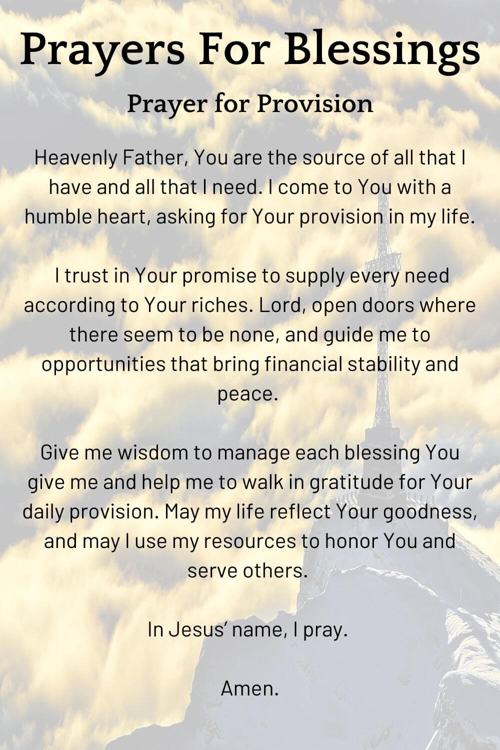 Prayers for Blessings; Prayer for Provision