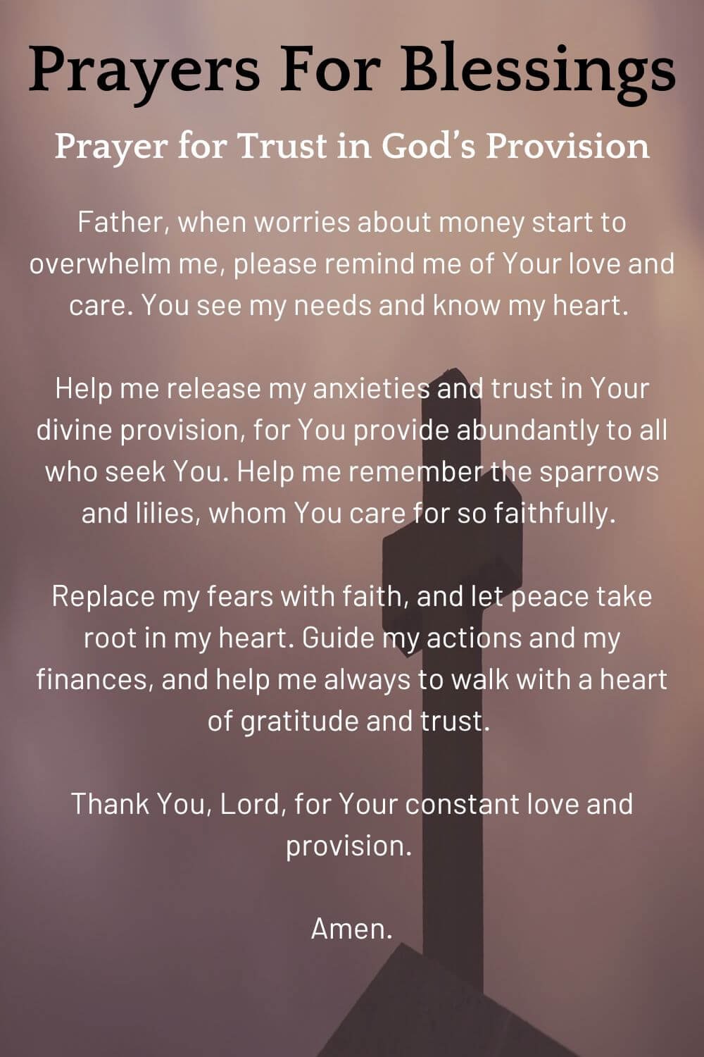 Prayers for Blessings; trust in gods provision